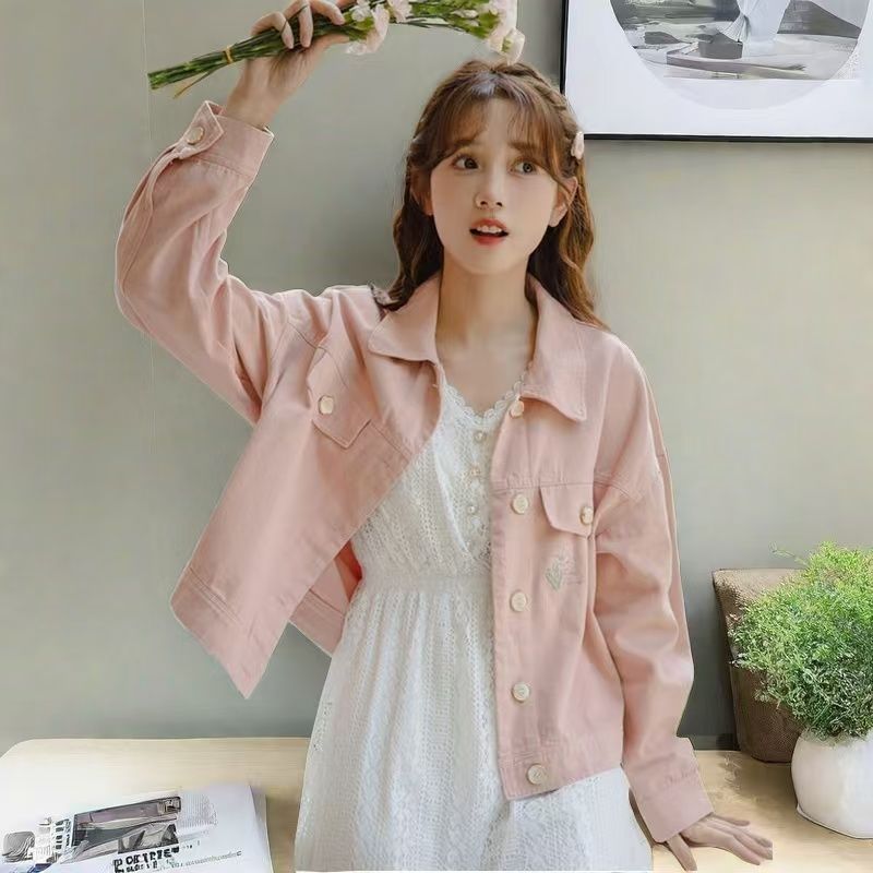 Embroidery Jeans - Jaket Denim Pink Modis Wanita Musim