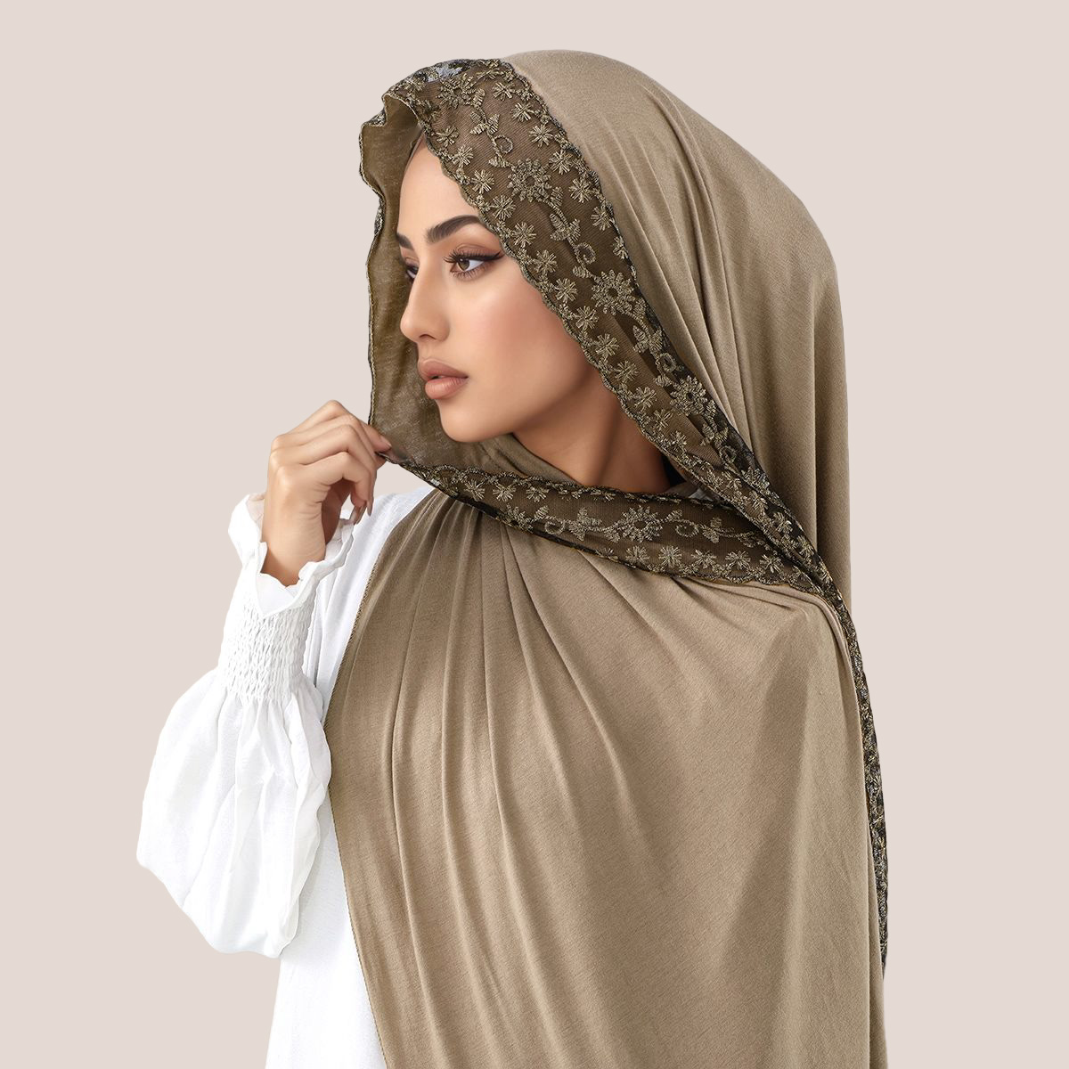 Embroidery Shawl - Hijab Muslim Jersey Katun Bordir Renda,