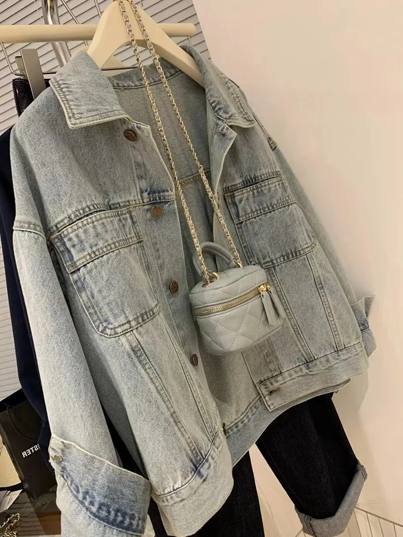 Embroidery Jeans - Jaket Denim Y2k katun Vintage wanita,