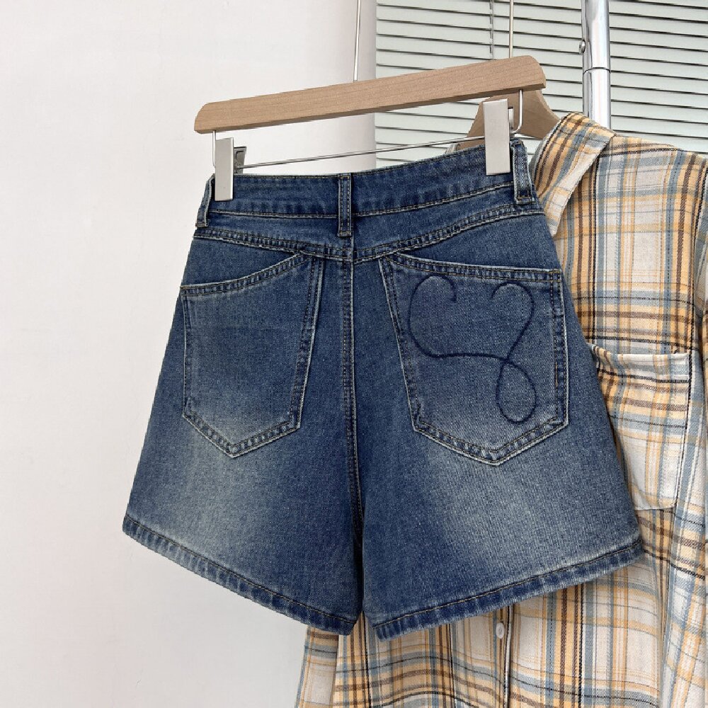 Embroidery Jeans - Celana Pendek Denim Bordir Vintage Wanita