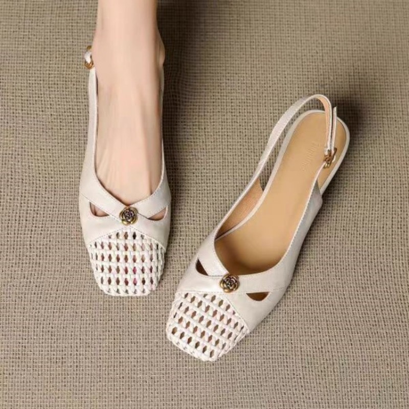 Embroidery Flat Shoes - Sandal wanita bergaya Prancis dengan ujung