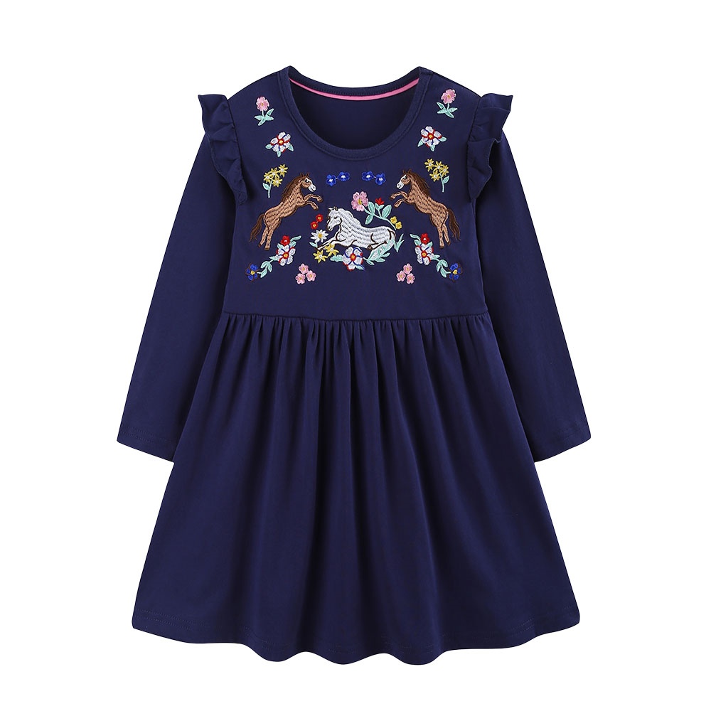 Embroidery Unicorn - Jumping Meters 2-7T Gaun Anak Perempuan