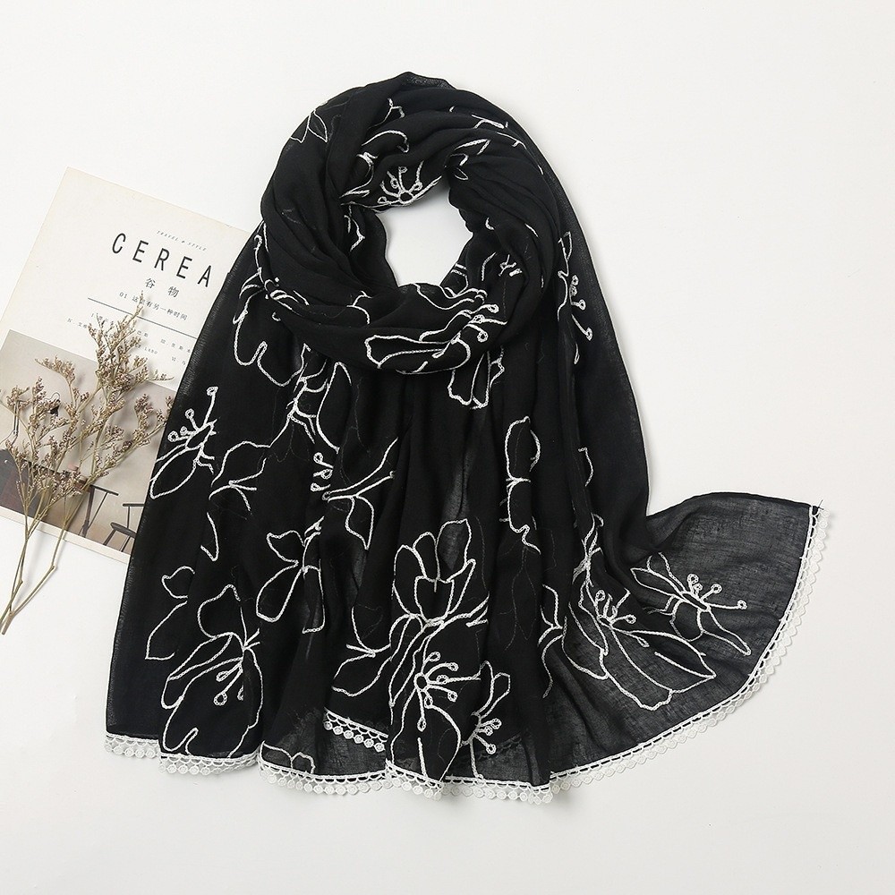 Embroidery Shawl - Hijab Serbaguna Elegan, Kerudung Tipis Bordir