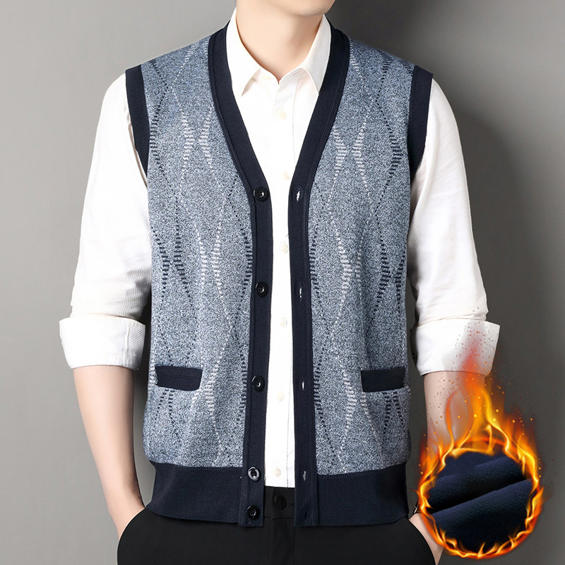 Embroidery Vest - Rompi sweter kardigan pria, dengan rompi