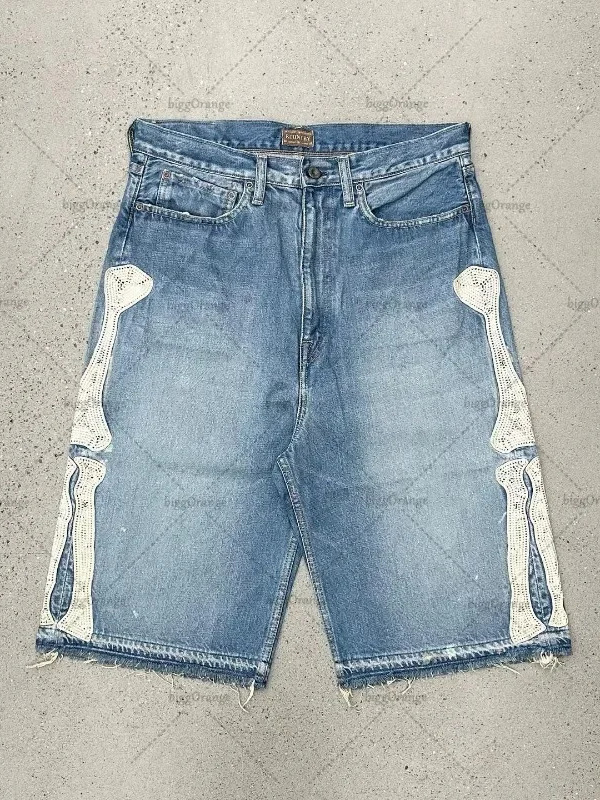 Embroidery Jeans - Deeptown Y2k Celana Pendek Denim Harajuku