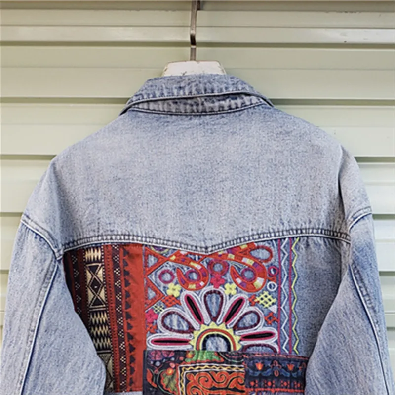 Embroidery Jeans - Jaket Denim Saku Besar Sambungan Bordir
