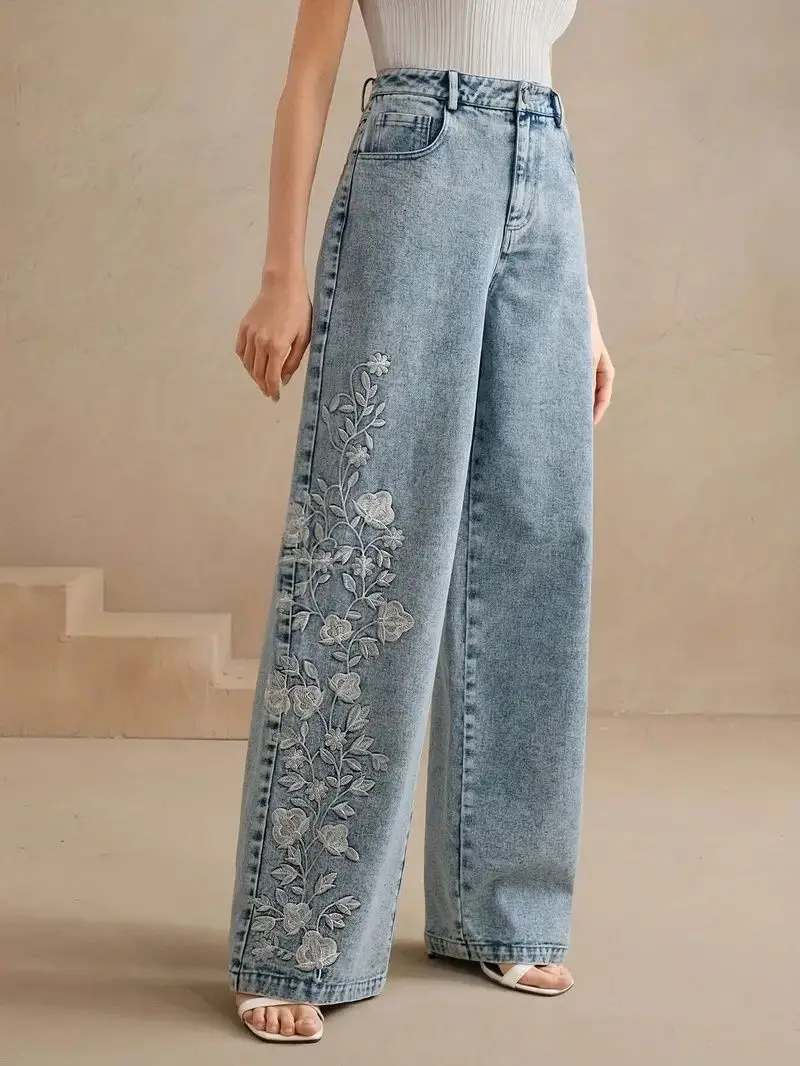 Embroidery Jeans - Celana Jeans Wanita Ukuran Besar Y2K