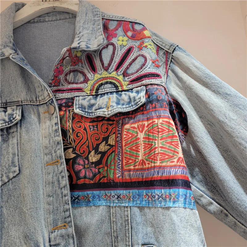 Embroidery Jeans - Jaket Denim Sambungan Bordir Biru Antik