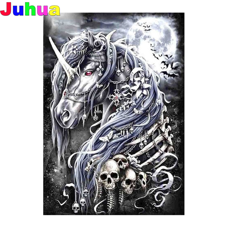 Embroidery Unicorn - Tengkorak unicorn bor penuh berlian lukisan