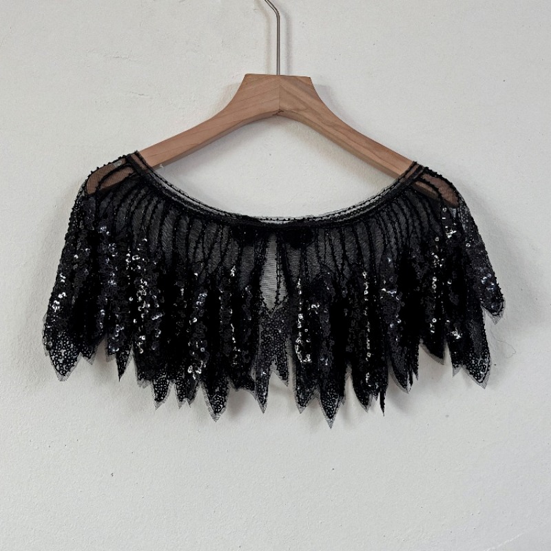 Embroidery Shawl - Gaun wanita payet daun renda Flapper,