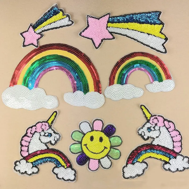 Embroidery Unicorn - Rainbow Unicorn Bintang Kupu-kupu Payet Bordir