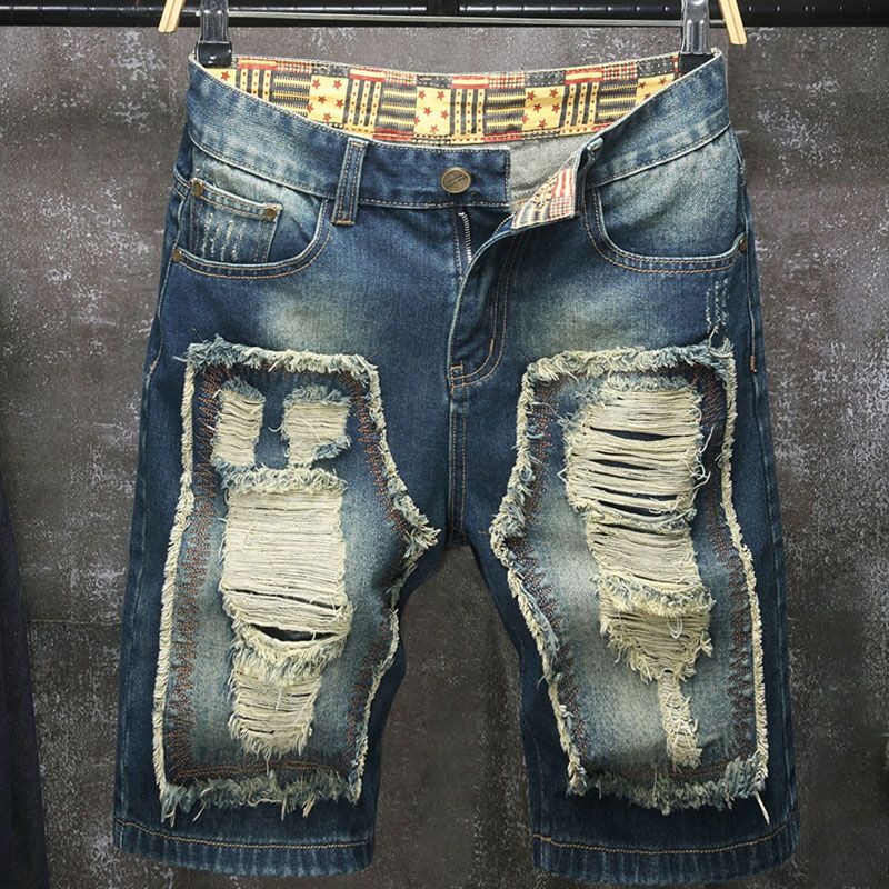 Embroidery Jeans - Celana pendek jeans pria bergaya Eropa