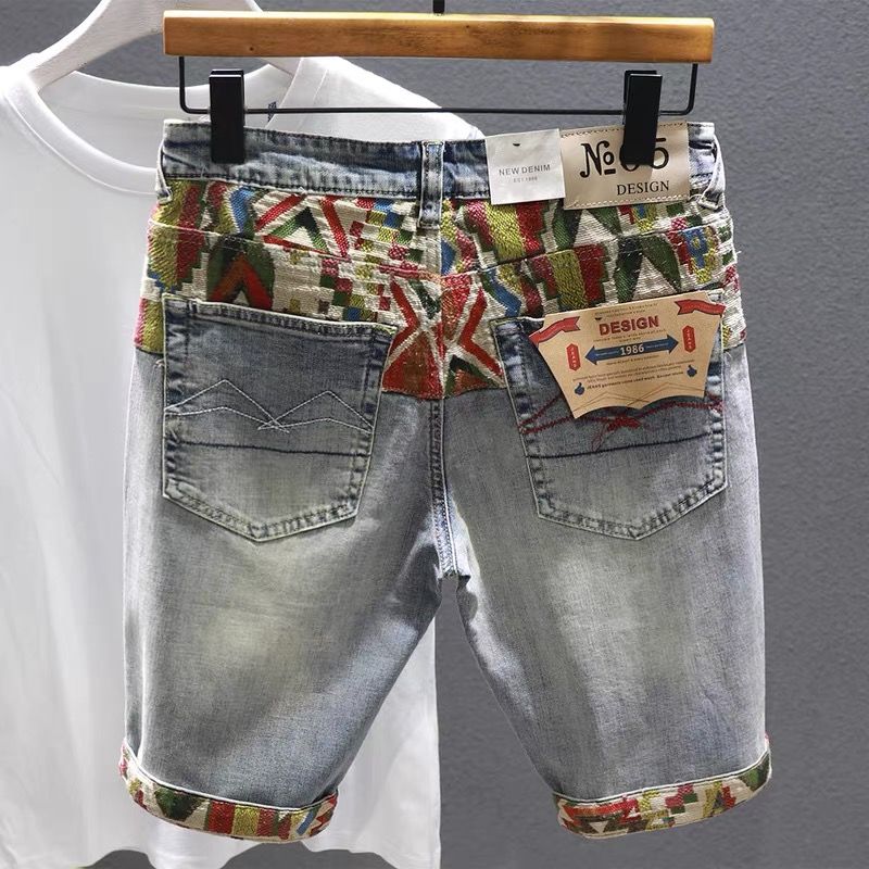 Embroidery Jeans - Celana pendek Denim pria, Selvedge celana
