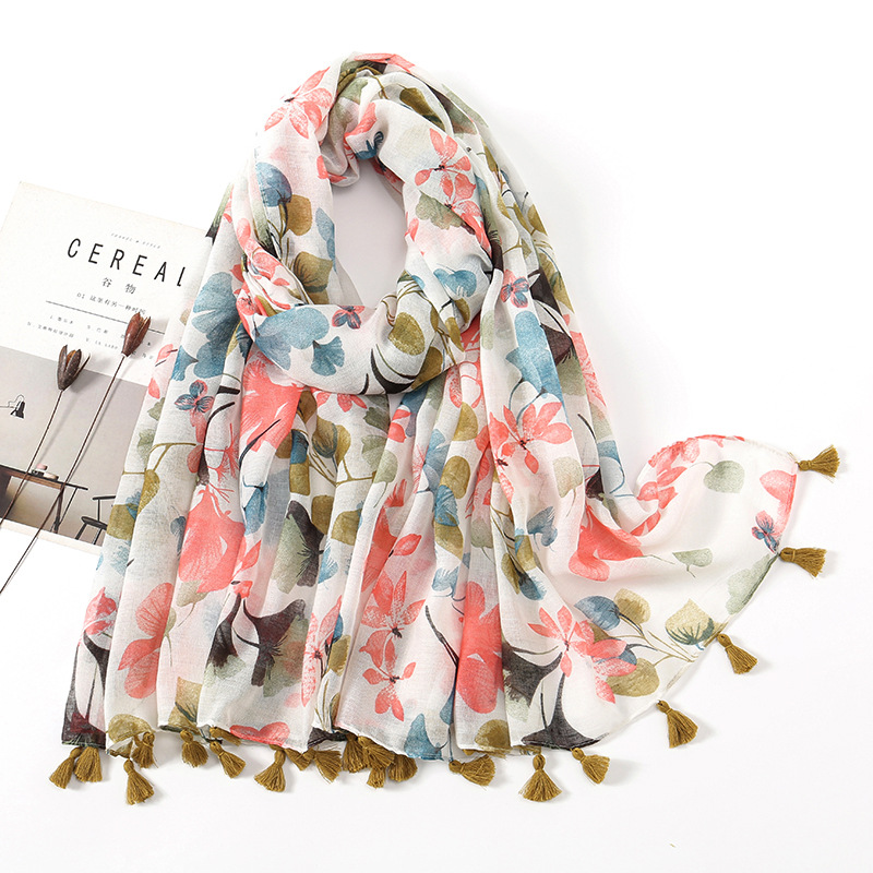 Embroidery Shawl - Syal Selendang Viscose Rumbai Bunga Kelopak