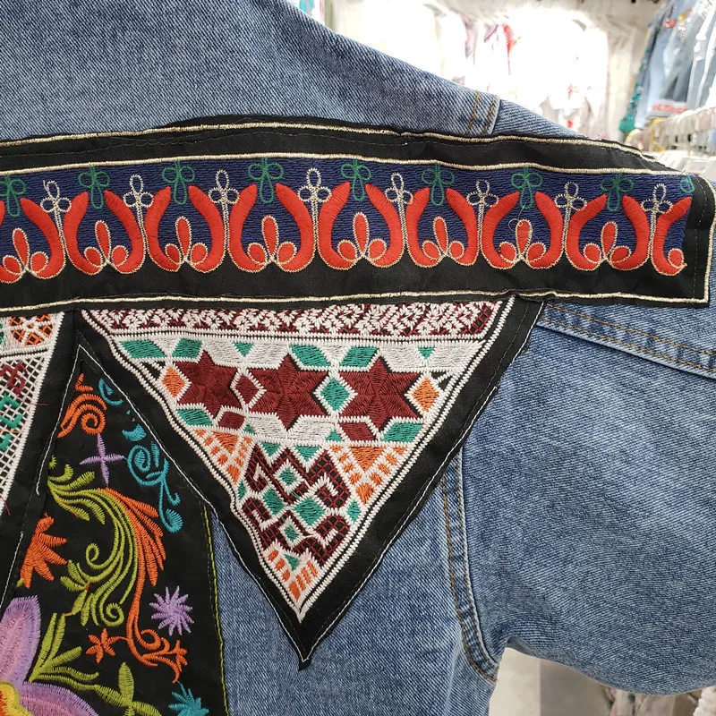 Embroidery Jeans - Jaket Denim Rumbai Payet Bordir Biru