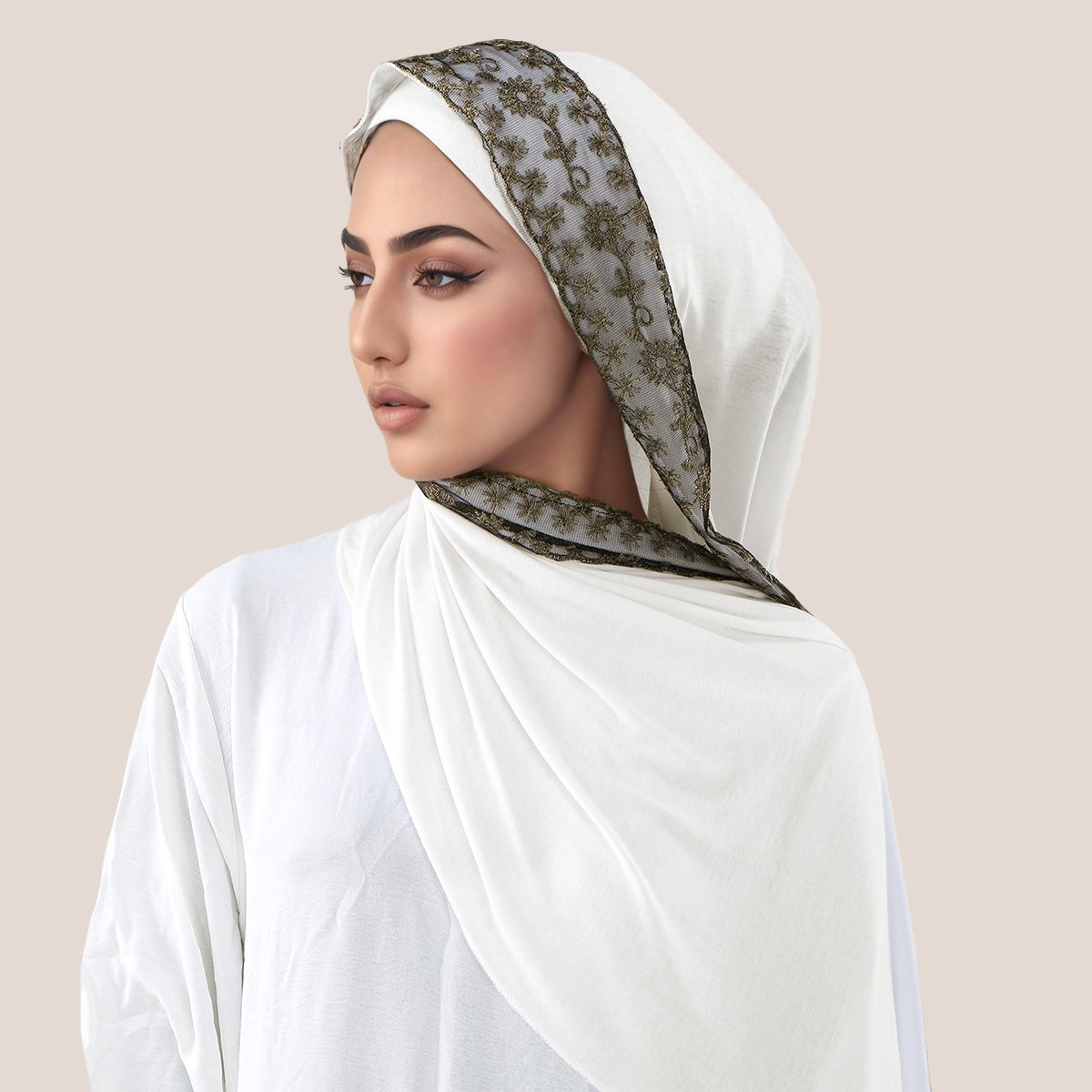 Hijab Muslim Jersey Katun Bord - Embroidery Shawl ulasan dan harga