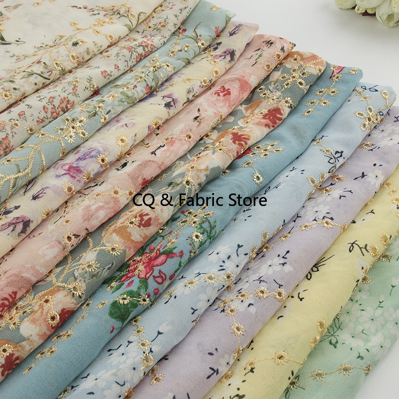 Kain sifon motif bordir mawar  - Embroidery Roses ulasan dan harga