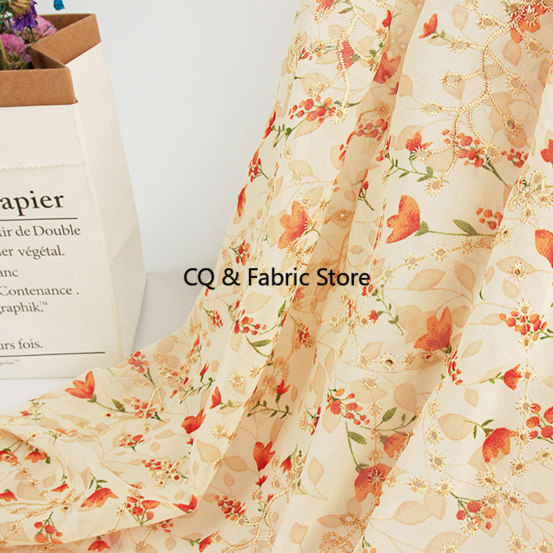 Kain sifon motif bordir mawar  - Embroidery Roses ulasan dan harga