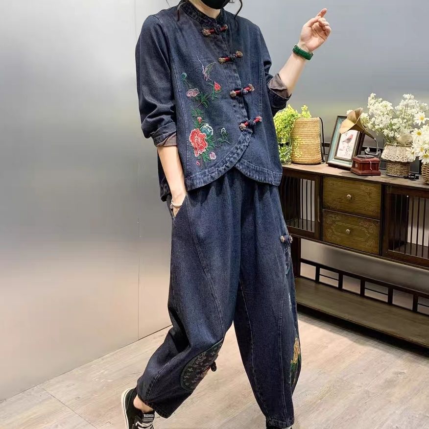Vintage kancing longgar bordir - Embroidery Jeans ulasan dan harga