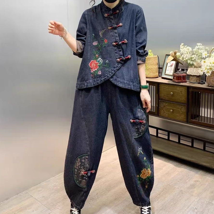 Vintage kancing longgar bordir - Embroidery Jeans ulasan dan harga