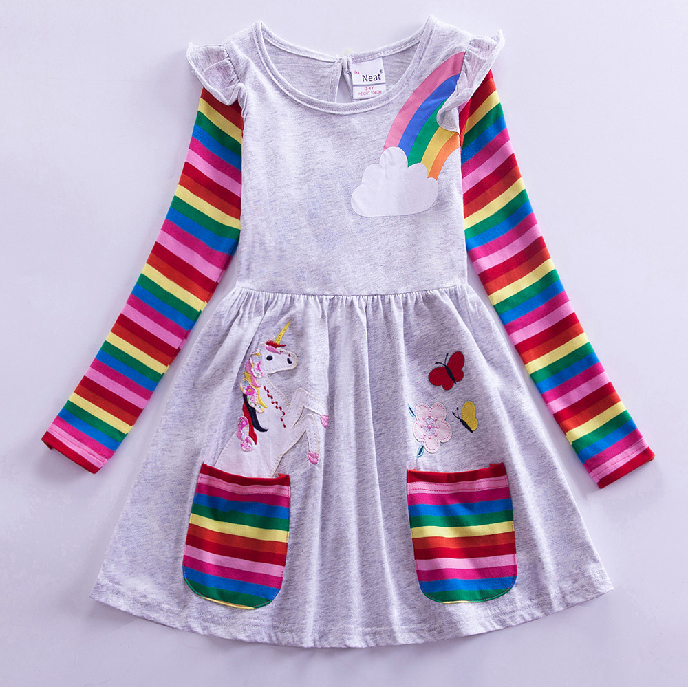 Gaun lengan panjang anak perem - Embroidery Unicorn ulasan dan harga