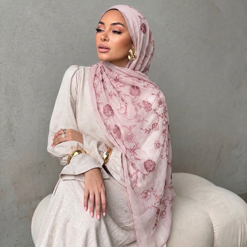 Hijab Muslim Bordir Bunga, Ker - Embroidery Shawl ulasan dan harga