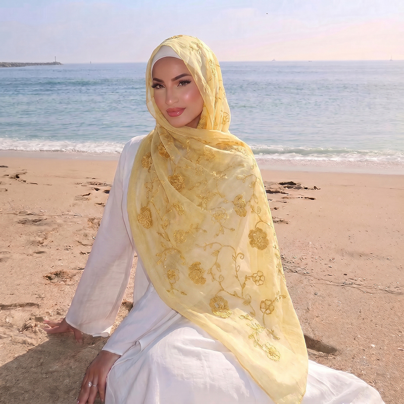 Hijab Muslim Bordir Bunga, Ker - Embroidery Shawl ulasan dan harga