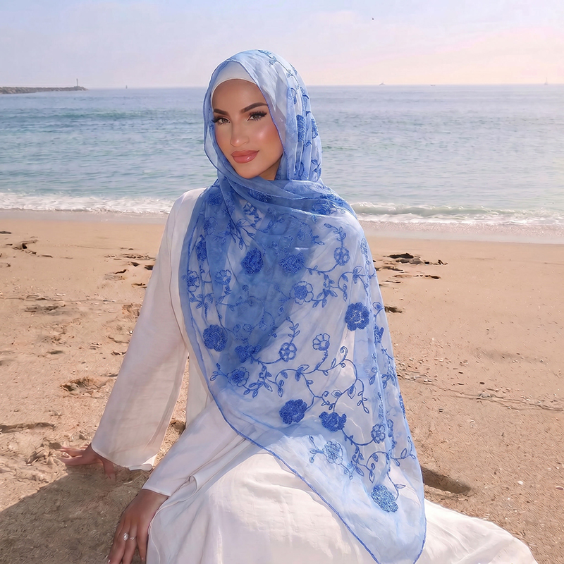 Hijab Muslim Bordir Bunga, Ker - Embroidery Shawl ulasan dan harga