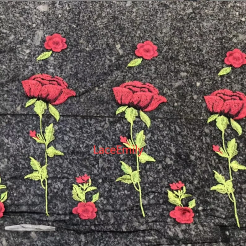 Kain Renda Mawar Merah Bordir  - Embroidery Roses ulasan dan harga