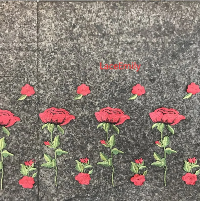 Kain Renda Mawar Merah Bordir  - Embroidery Roses ulasan dan harga