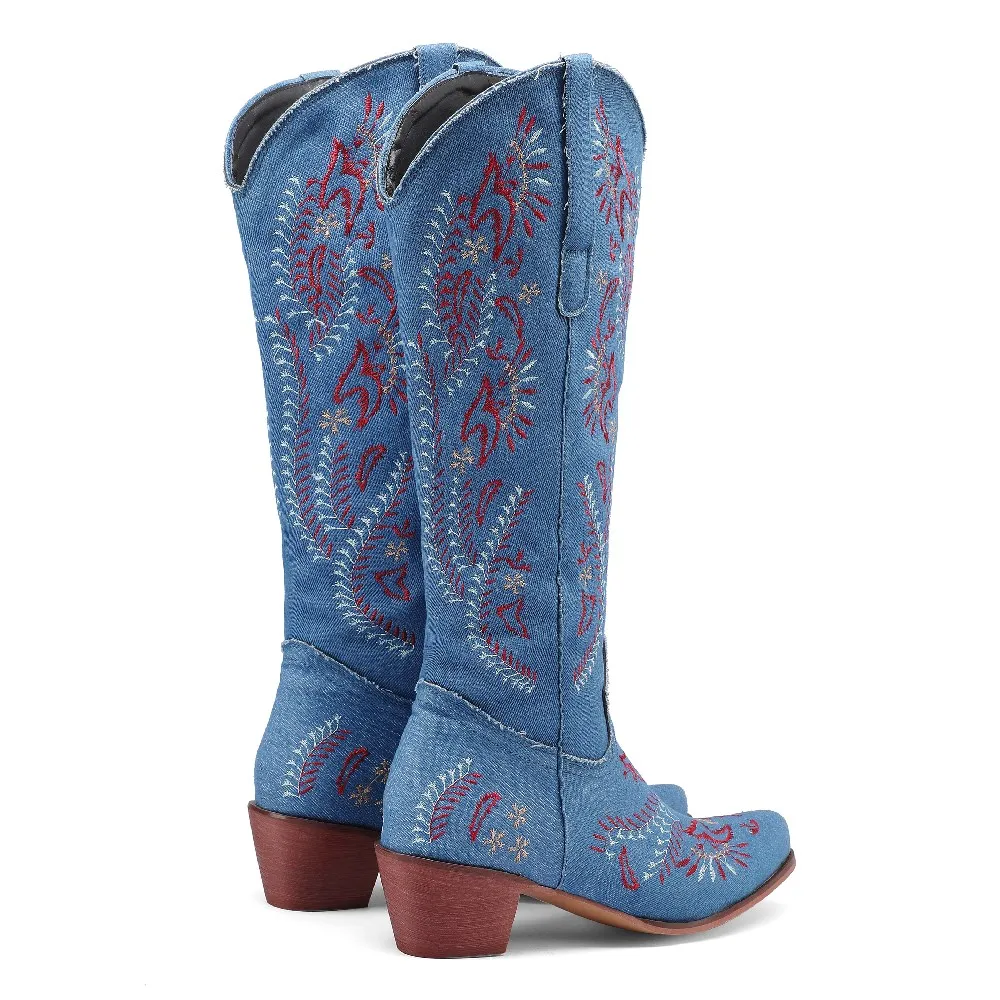 Sepatu Bot Setinggi Lutut Cowg - Embroidery Jeans ulasan dan harga