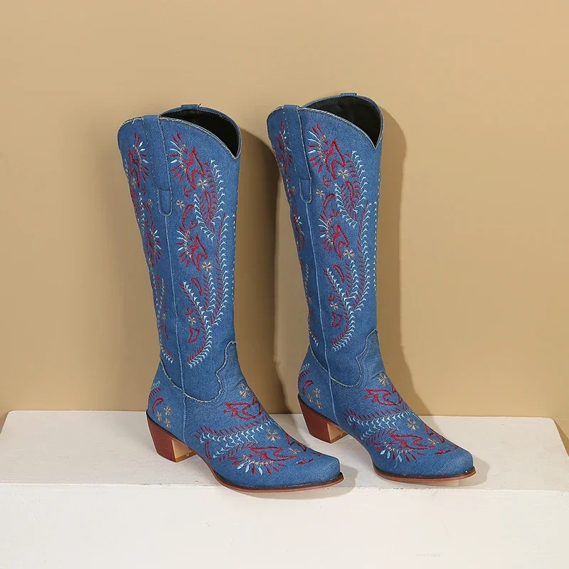 Sepatu Bot Setinggi Lutut Cowg - Embroidery Jeans ulasan dan harga