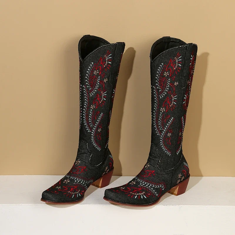 Sepatu Bot Setinggi Lutut Cowg - Embroidery Jeans ulasan dan harga